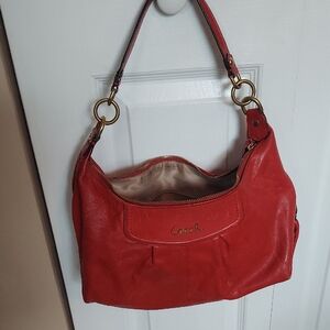 Coach Red Leather Shoulder Bag. Bag has some wear marks on sides